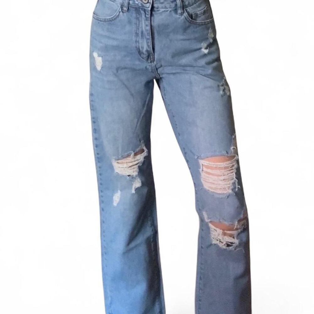 High Waisted Distressed Wide Leg Jeans